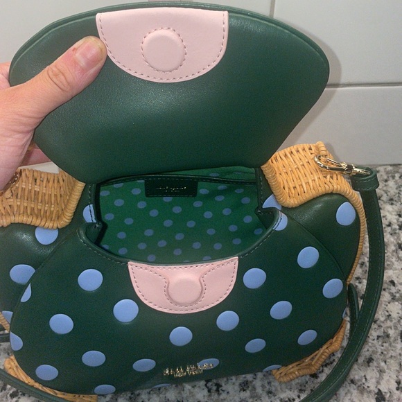 Kate Spade Lily Polka Dot Wicker 3D Frog Crossbody, Novelty, Collectible, Rare - Picture 7 of 9